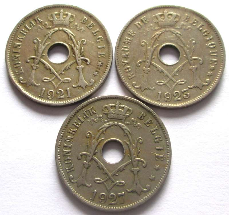 25 Centimes Belgium 1921 + 1923 + 1927
