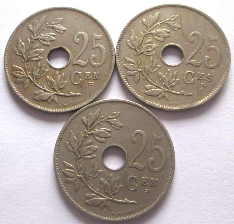 25 Centimes Belgium 1921 + 1923 + 1927
