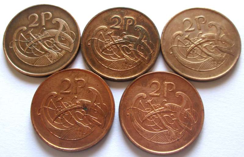 2 Pence Ireland 1971 + 1980 + 1988 + 1995 + 1996
