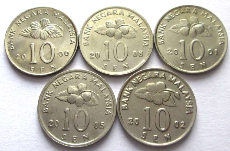 10 Sen Negara Malaysia 2000 + 2001 + 2002 + 2005 + 2008