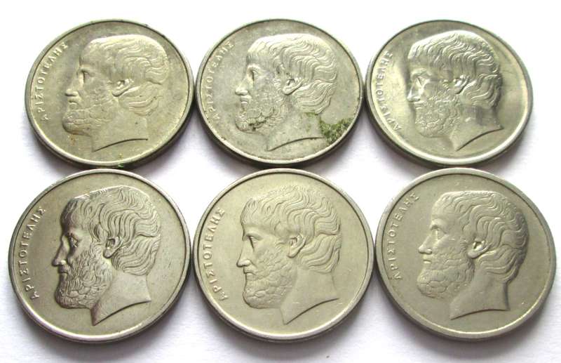 5 Drachmes Greece 1976 + 1978 + 1982 + 1984 + 1986 + 1988