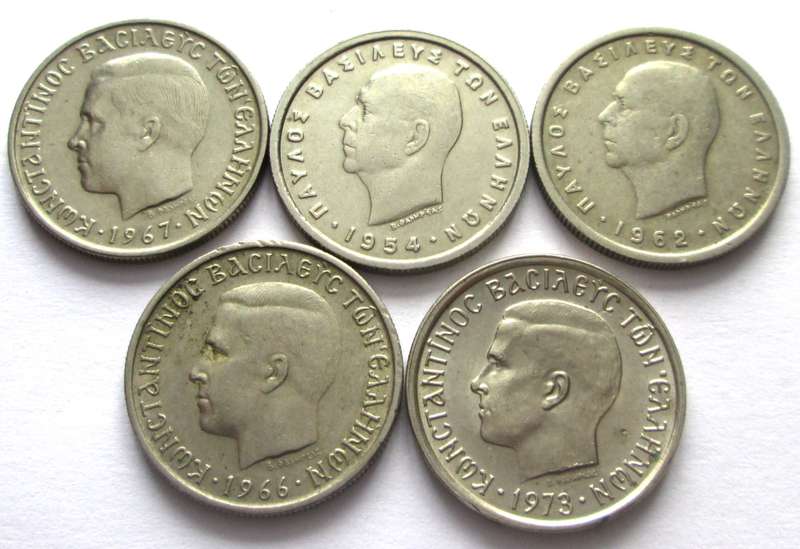 1 Drachma Greece 1954 + 1962 + 1966 + 1967 + 1973