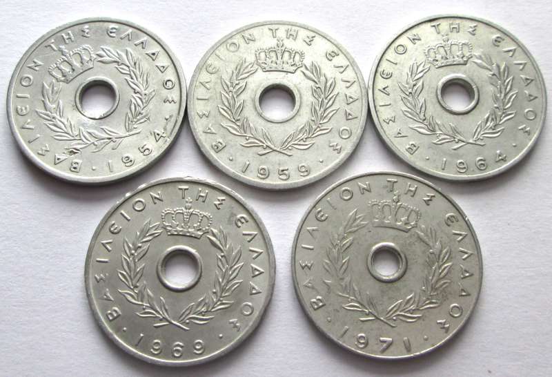 10 Drachma Greece 1954 + 1959 + 1964 + 1969 + 1971