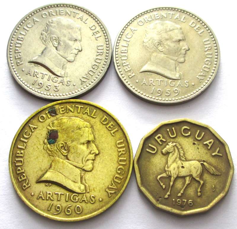 10 Centesimos Uruguay 1953 + 1959 + 1960 + 1976