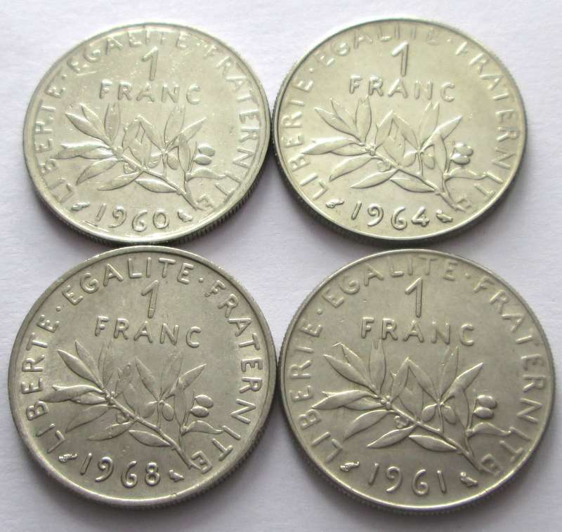 1 Franc France 1960 + 1961 + 1964 + 1968
