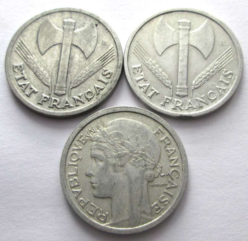 1 Franc France 1942 + 1943 + 1945