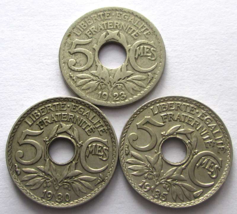 5 Centimes France 1923 + 1930 + 1935