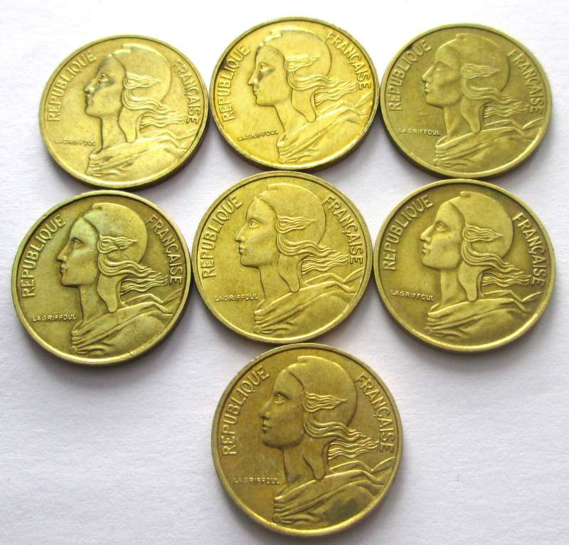5 Centimes France 1972 + 1973 + 1976 + 1981 + 1982 + 1984 + 1990