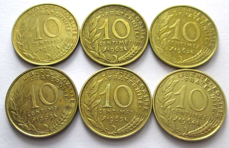 10 Centimes France 1962 - 1965 + 1968 + 1969