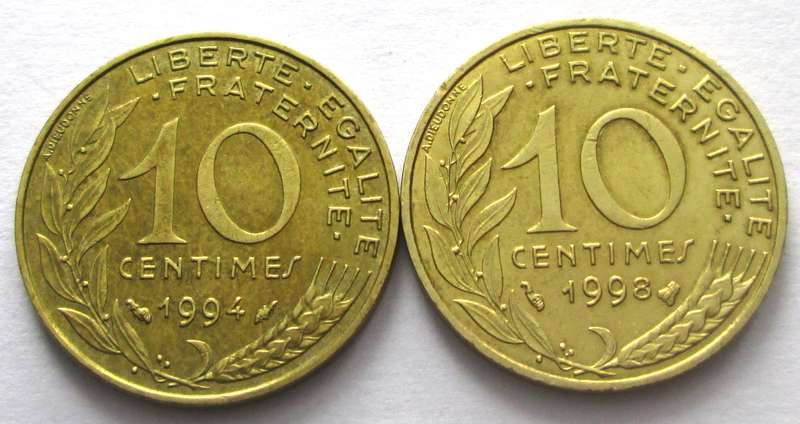 10 Centimes France 1994 + 1998