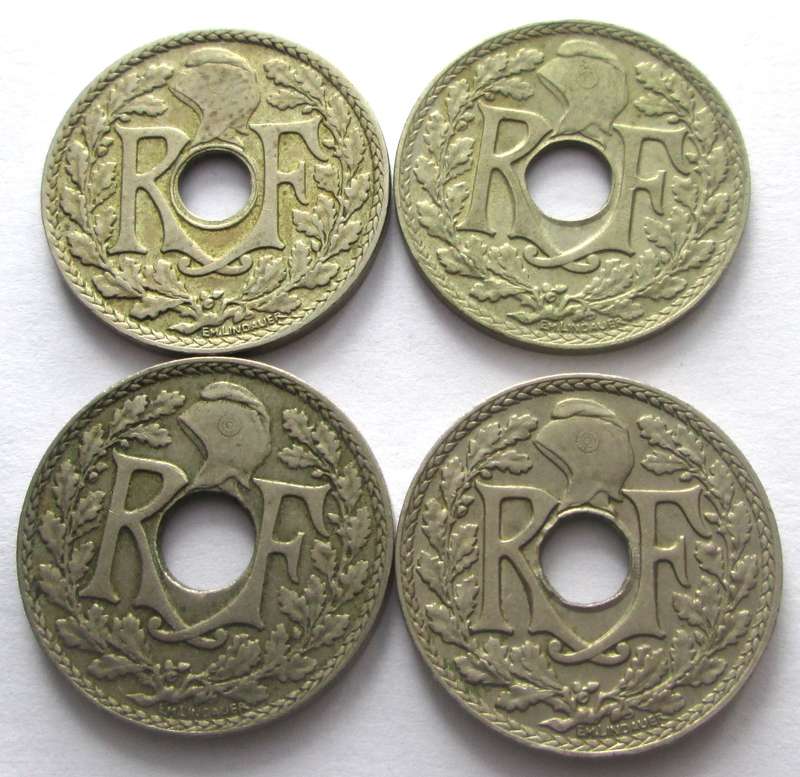 10 Centimes France 1922 + 1935 + 1937 + 1938