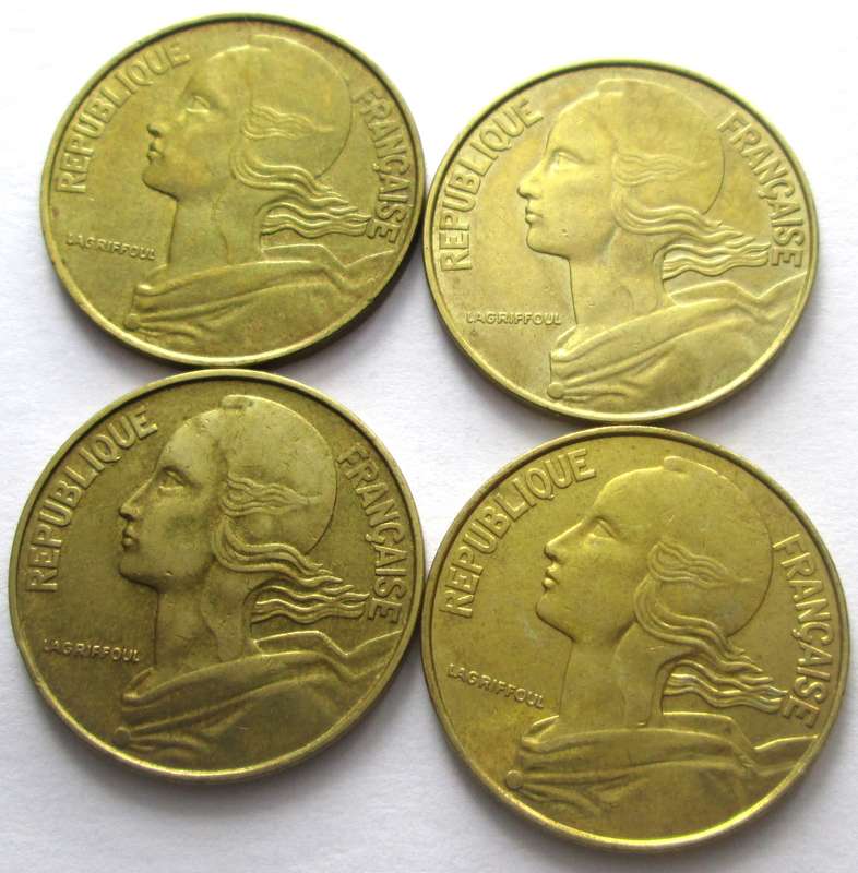 20 Centimes France 1970 + 1974 + 1976 + 1978