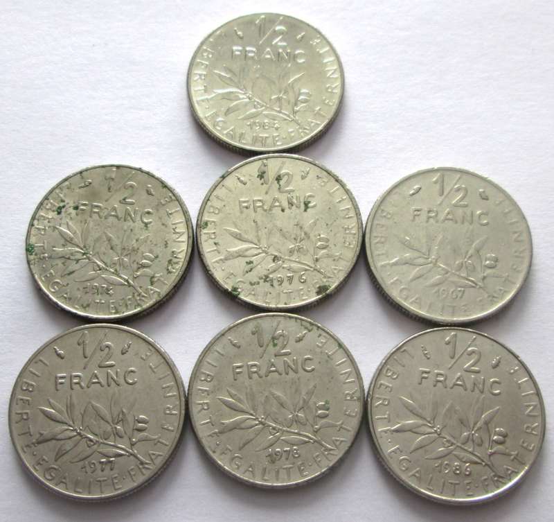Half Franc France 1967 + 1974 + 1976 - 1978 + 1984 + 1986