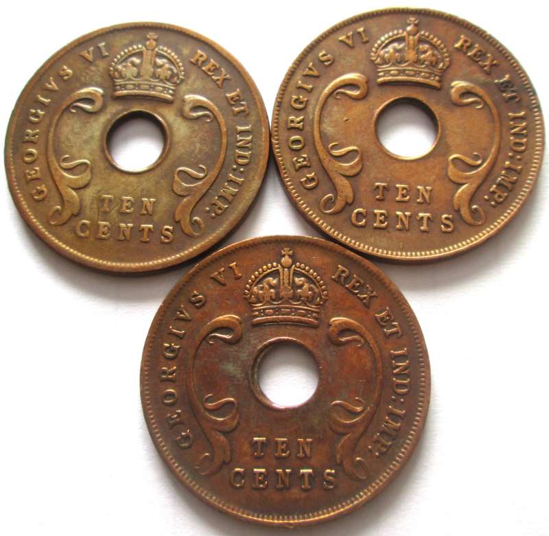 10 Cents East Africa 1937 + 1941 + 1943
