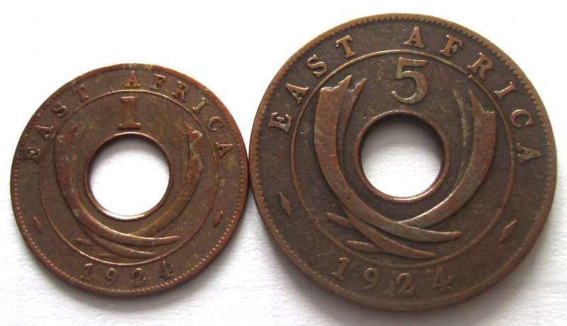 1924 East Africa 1 Cent and 5 Cents