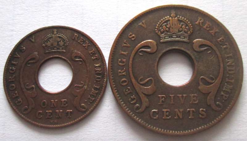 1924 East Africa 1 Cent and 5 Cents