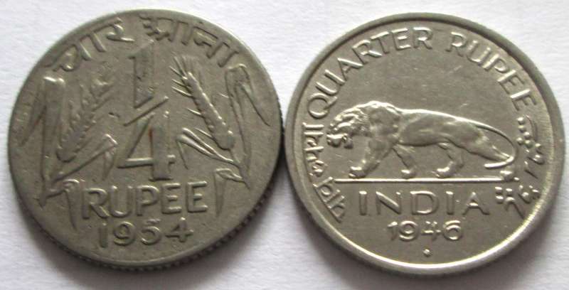Quarter Rupee India 1946 + 1954