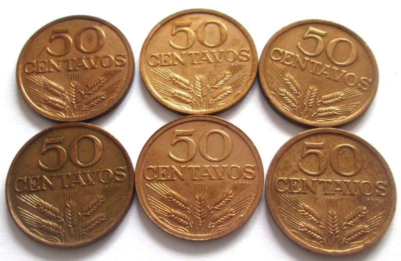 50 Centavos Portugal 1969 + 1970 + 1973 + 1975 + 1976 + 1977