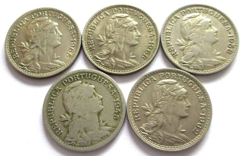 50 Centavos Portugal 1945 + 1958 + 1962 + 1965 + 1968