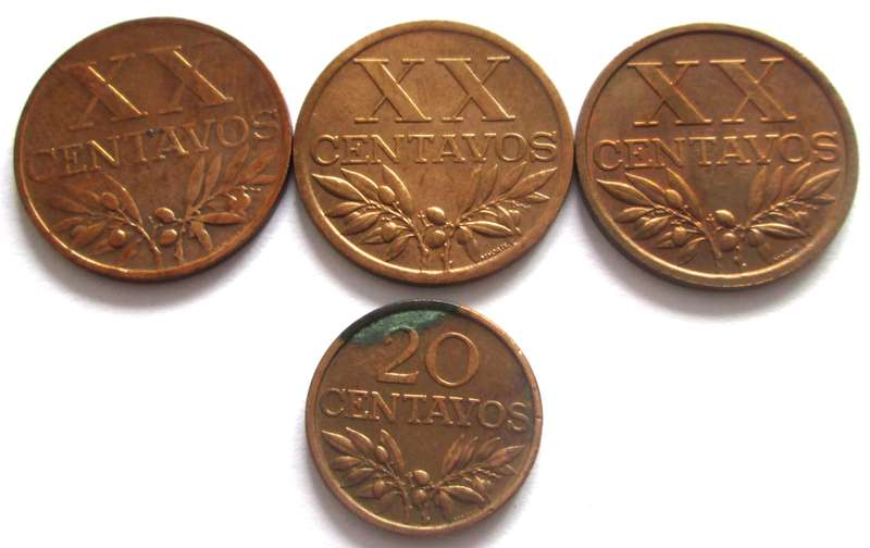20 Centavos Portugal 1958 + 1963 + 1964 + 1970