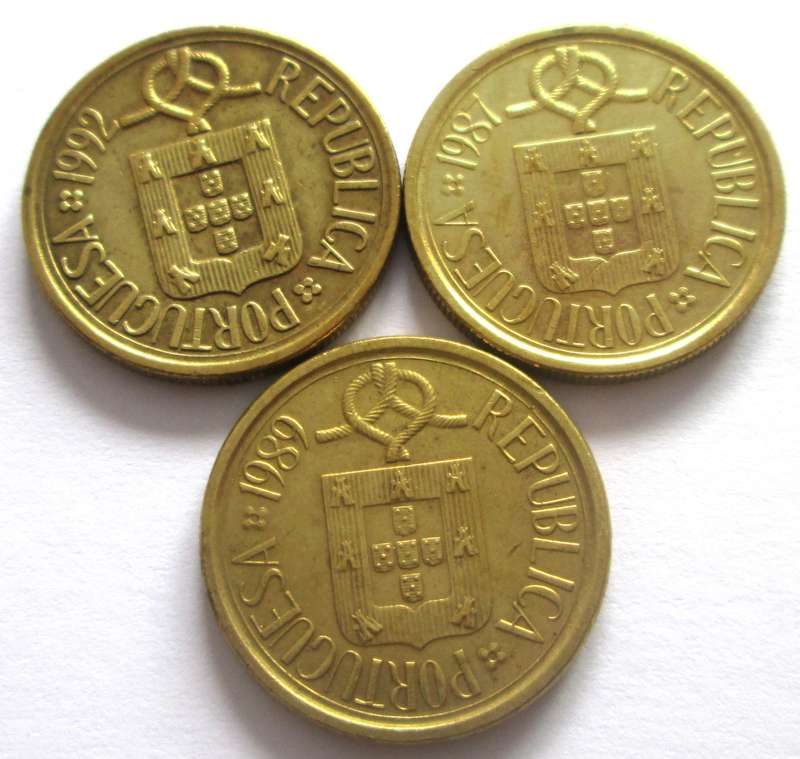 5 Escudos Portugal 1987 + 1989 + 1992