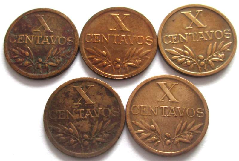 10 Centavos Portugal 1943 + 1952 + 1953 + 1960 + 1968