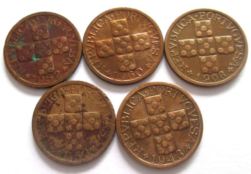 10 Centavos Portugal 1943 + 1952 + 1953 + 1960 + 1968