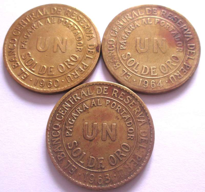 1 Sol De Oro Peru 1960 + 1963 + 1964