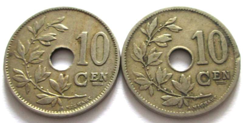 10 Centimes Belgium Congo 1905 + 1922