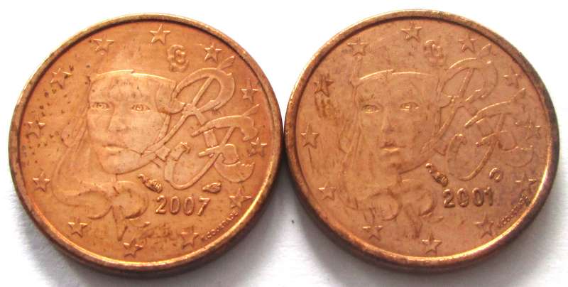 1 Euro Cent France 2001 + 2007