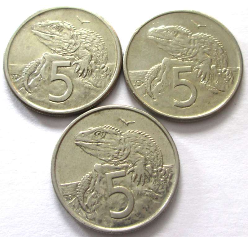5 Cents New Zealand 1982 + 1996 + 2002