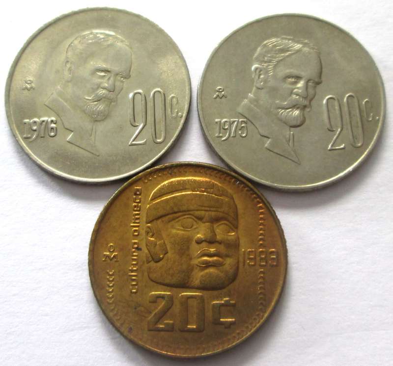 20 Centavos Mexico 1975 + 1976 + 1983