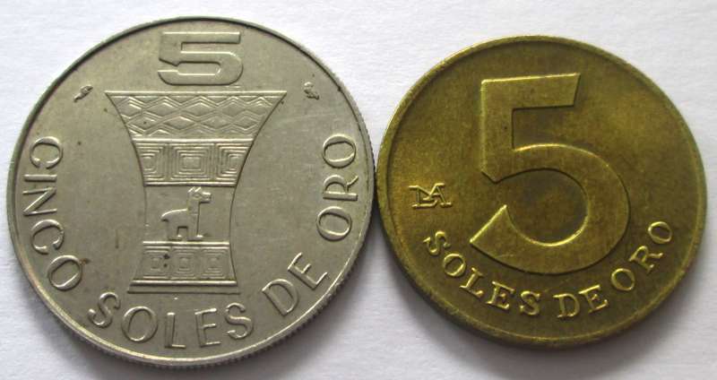 5 Soles de Oro Peru 1969 + 1973