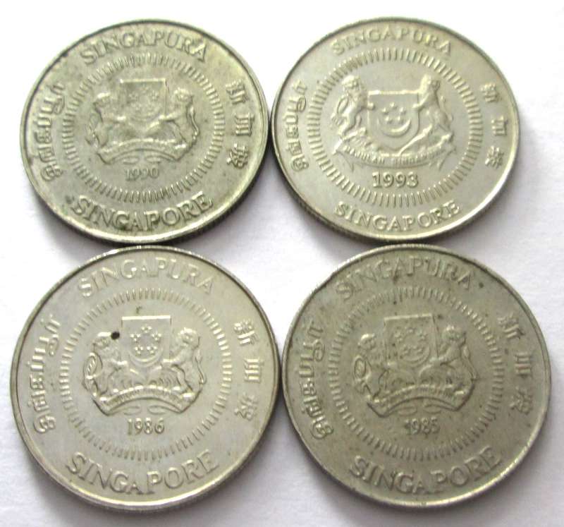 10 Cents Singapore 1985 + 1986 + 1990 + 1993