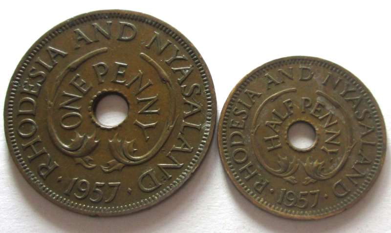 1957 Rhodesia and Nyasaland Half Penny + One Penny