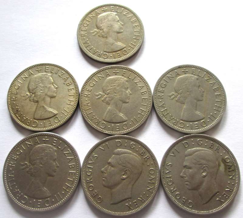 Half Crown Great Britain 1937 + 1948 + 1954 + 1957 + 1958 + 1963 + 1965
