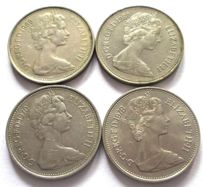 5 New Pence Great Britain 1969 + 1970 + 1978 + 1980