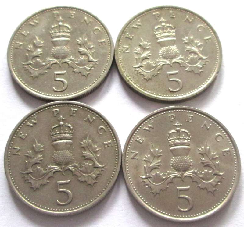 5 New Pence Great Britain 1969 + 1970 + 1978 + 1980