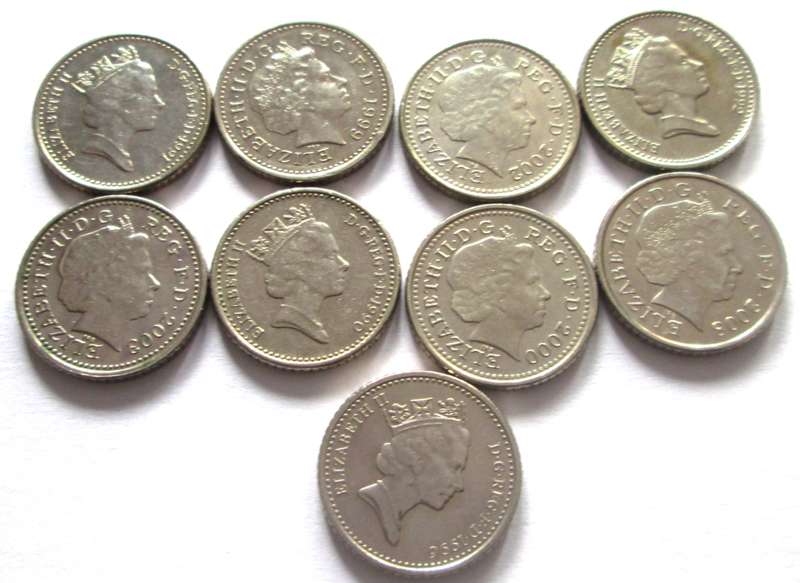 5 Pence Great Britain 1990 - 1992 + 1996 + 1999 + 2000 + 2002 + 2003 + 2008