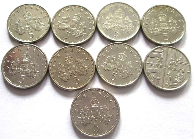 5 Pence Great Britain 1990 - 1992 + 1996 + 1999 + 2000 + 2002 + 2003 + 2008