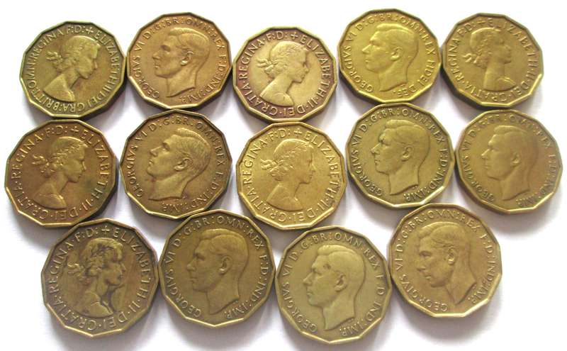3 Pence Great Britain 1937 - 1939 + 1941 + 1944 - 1947 + 1952 - 1954 + 1960 + 1962 + 1964 + 1967