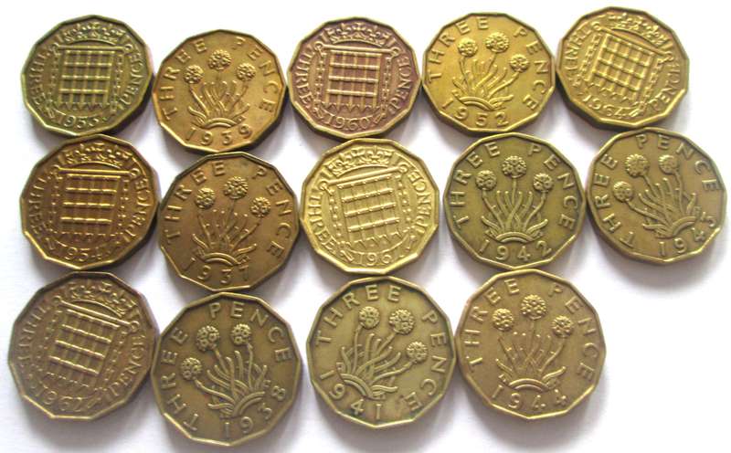 3 Pence Great Britain 1937 - 1939 + 1941 + 1944 - 1947 + 1952 - 1954 + 1960 + 1962 + 1964 + 1967