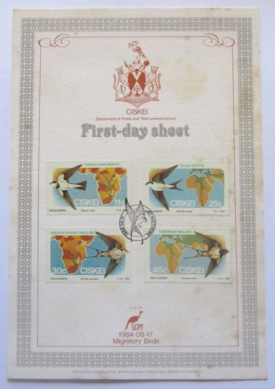 1984 Ciskei Migratory Birds First Day Sheet