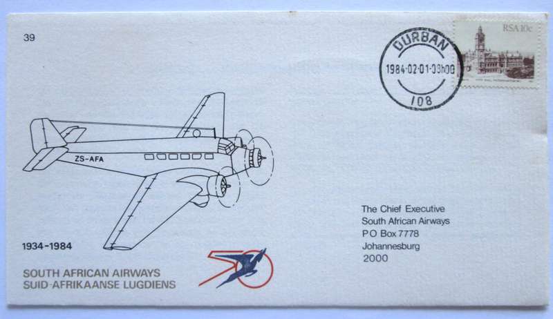 1984 Durban South Africa Airways First Day Cover