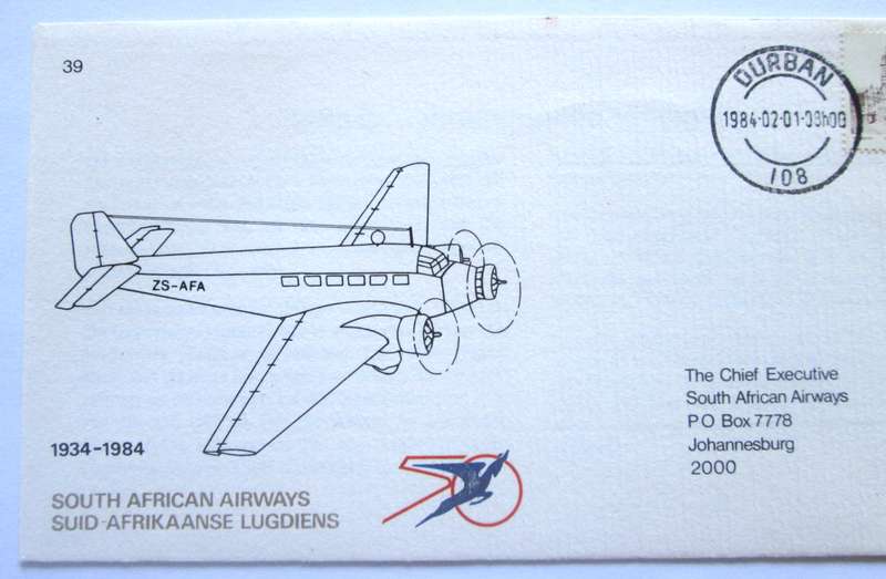 1984 Durban South Africa Airways First Day Cover