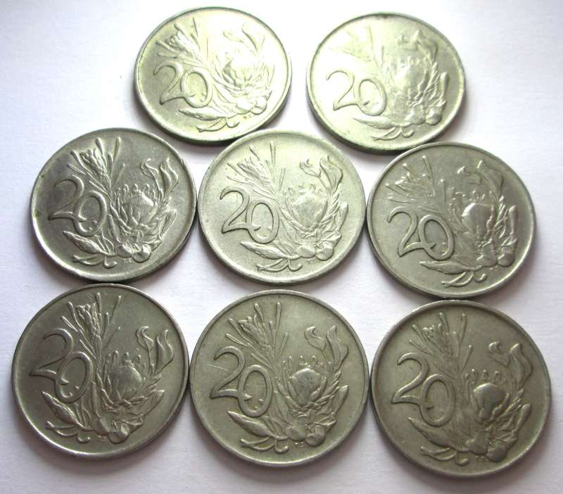 20 Cents South Africa 1971 - 1972 + 1974 - 1979