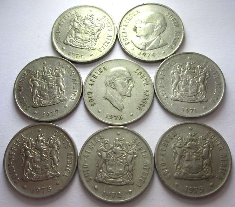 20 Cents South Africa 1971 - 1972 + 1974 - 1979