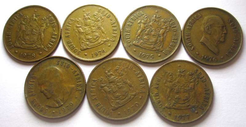 2 Cent South Africa 1970 + 1974 - 1979