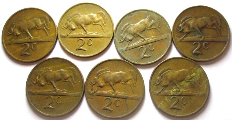 2 Cent South Africa 1970 + 1974 - 1979