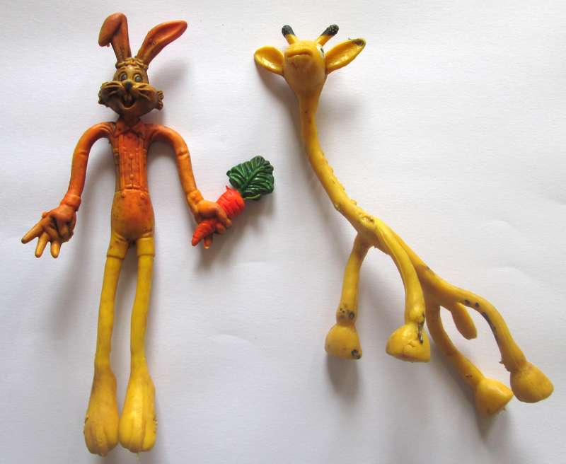 Rubber Wire Bendable Flexible Bunny and Giraffe Vintage